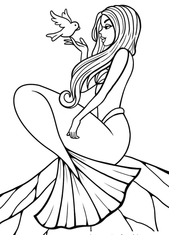 인어와 새 coloring page