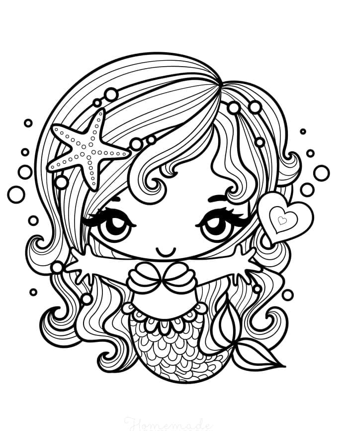 카와이 인어 coloring page