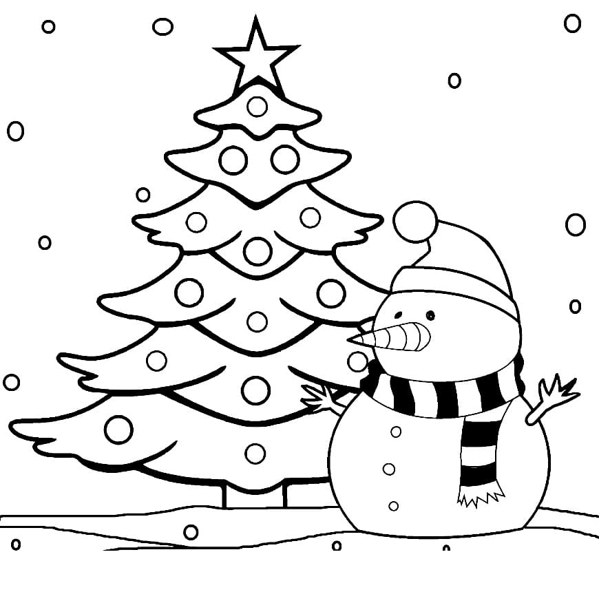 크리스마스 트리와 눈사람 coloring page