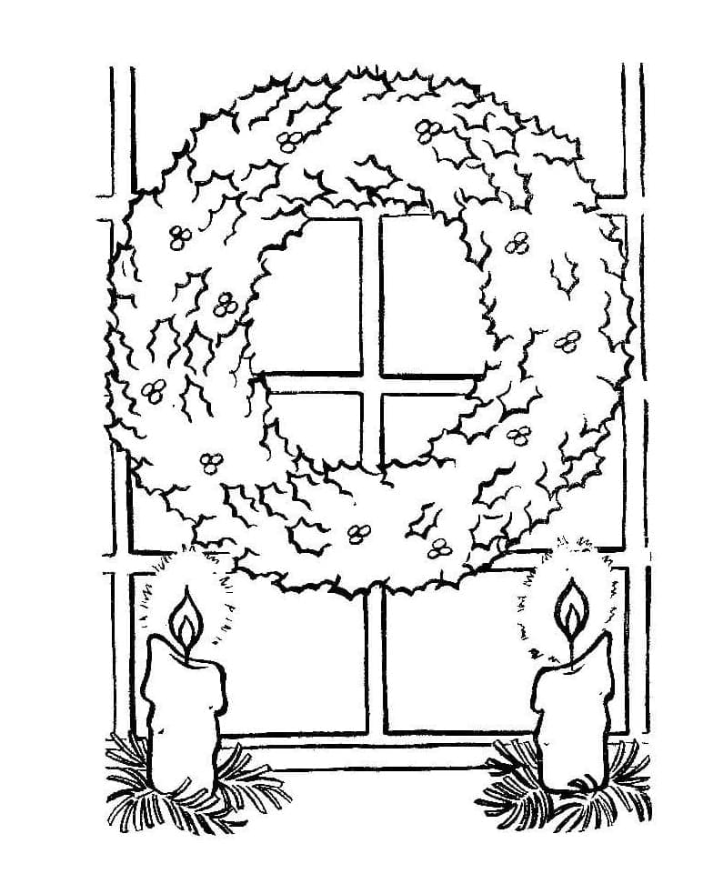 크리스마스 양초와 화환 coloring page