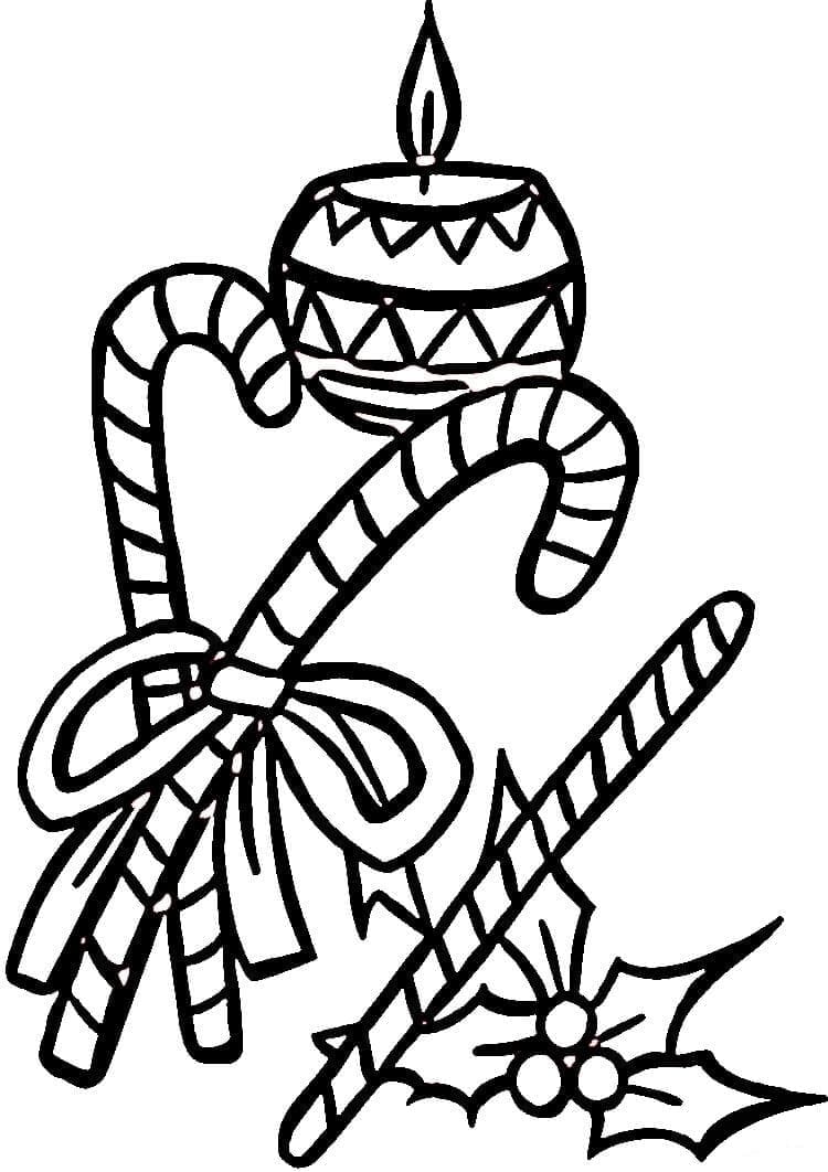 크리스마스 양초와 지팡이 사탕 coloring page