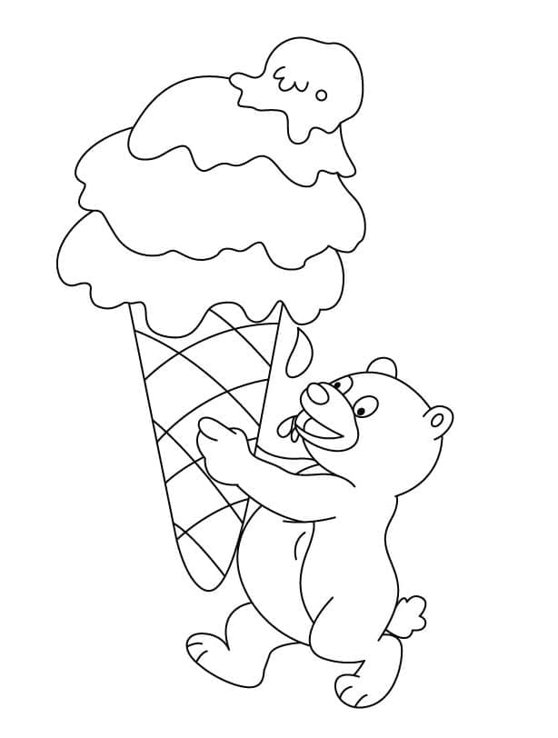 큰 아이스크림을 든 곰 coloring page