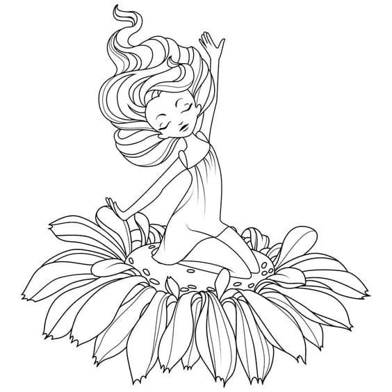 꽃위의 소녀 에스테틱 coloring page