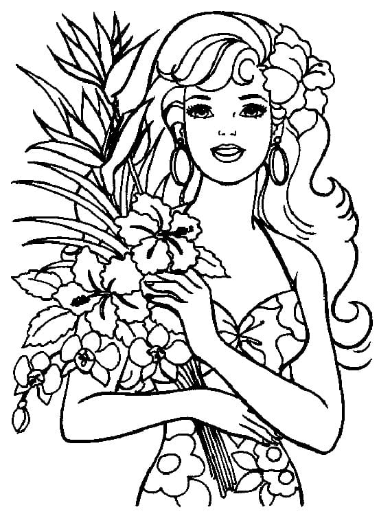 꽃다발을 든 바비 coloring page