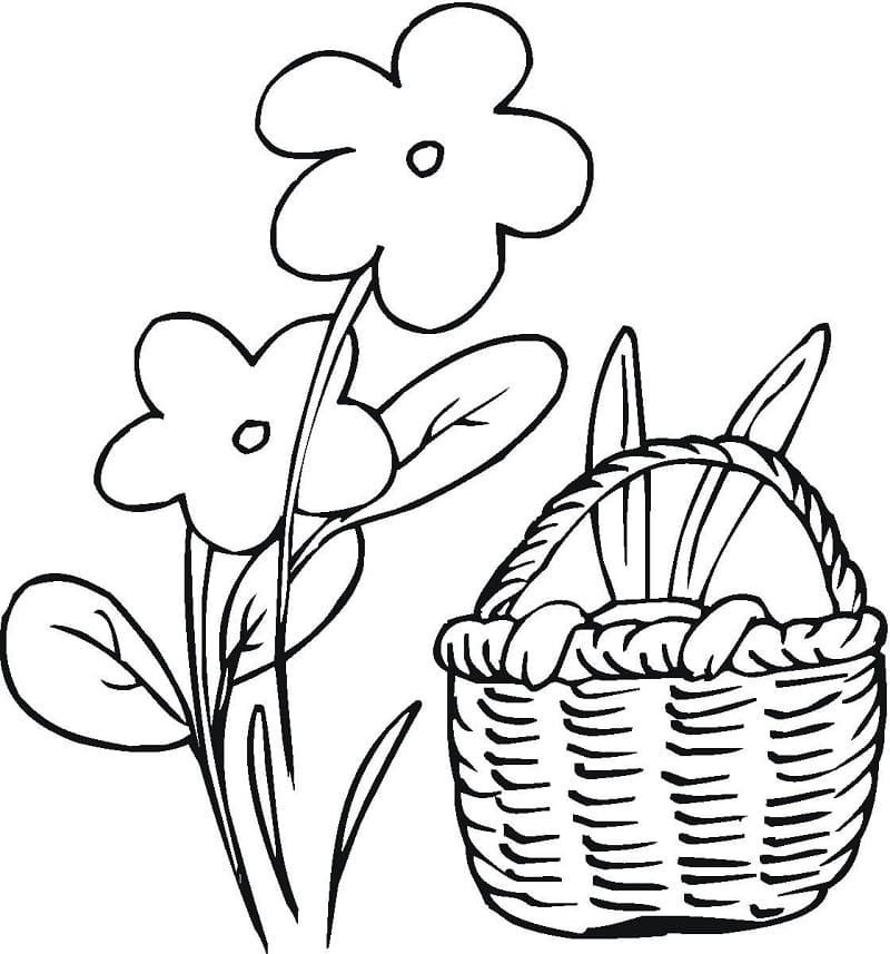 꽃과 부활절 바구니 coloring page