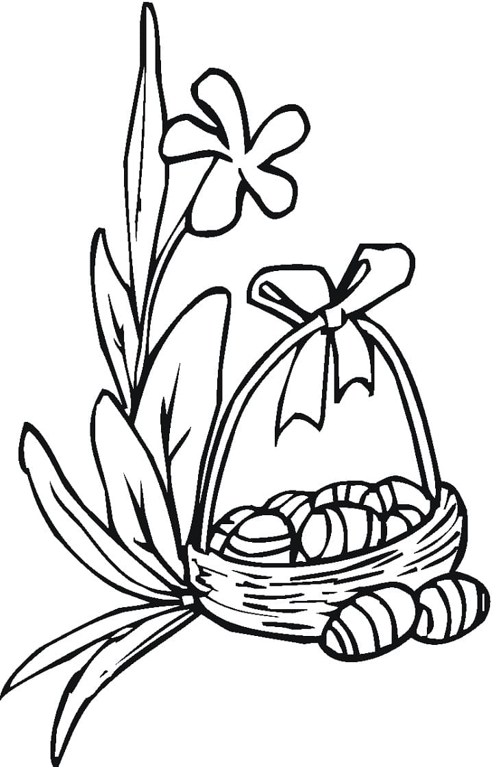 꽃과 부활절 바구니 coloring page