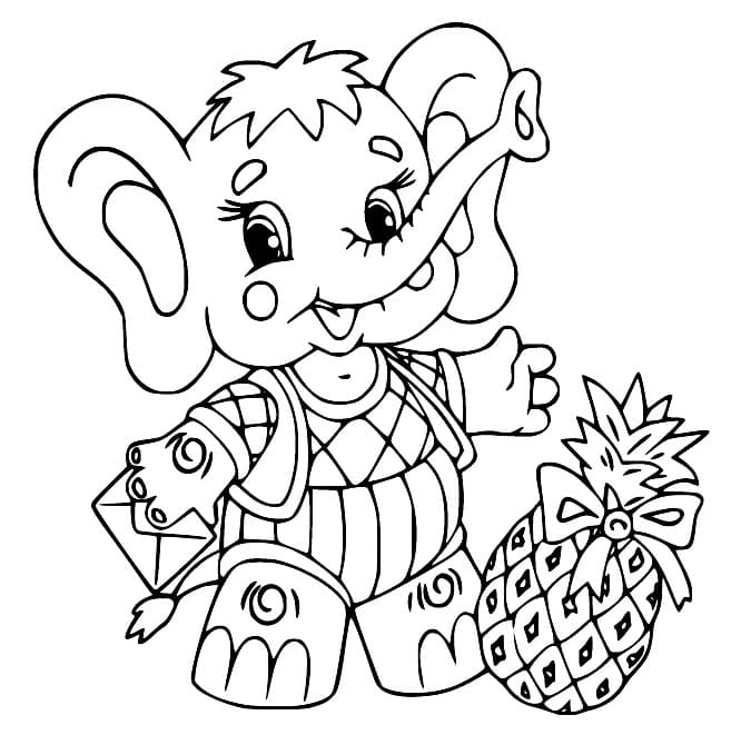 코끼리와 파인애플 coloring page