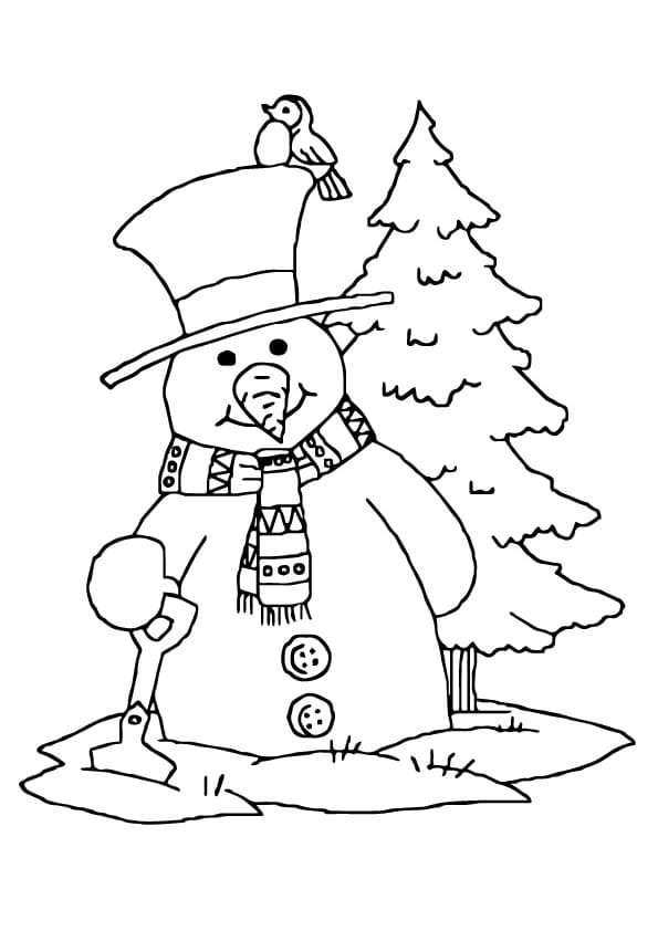 멋진 눈사람과 크리스마스 트리 coloring page