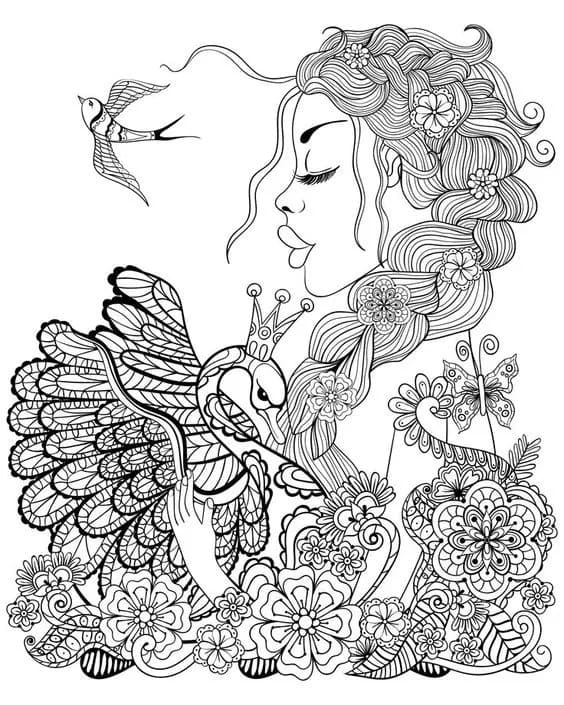 미적 소녀와 백조 coloring page