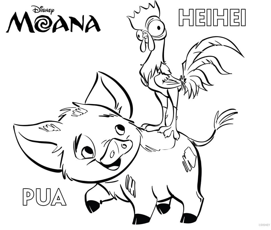모아나의 헤이헤이와 푸아 coloring page