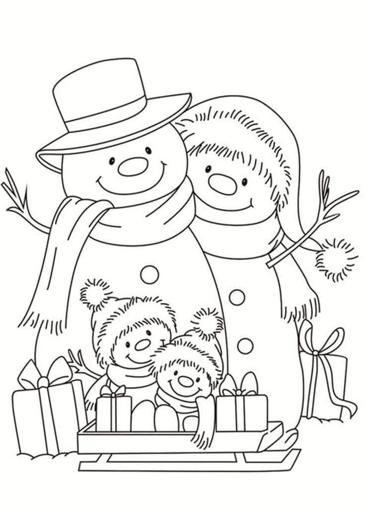 눈사람 가족 coloring page
