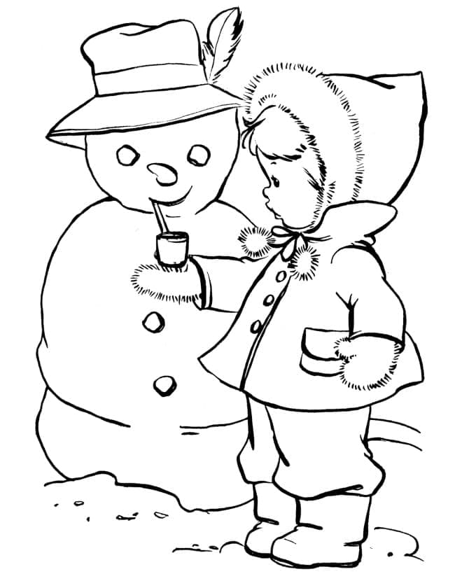 눈사람과 어린 소녀 coloring page