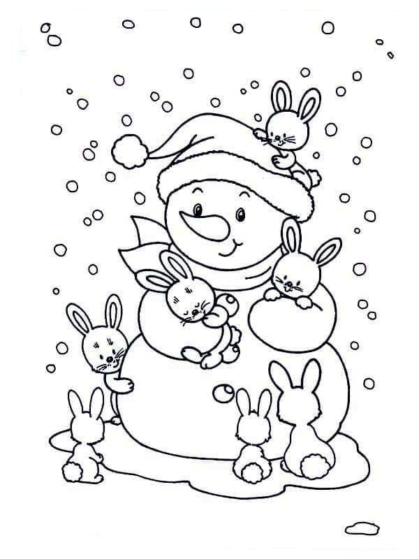 눈사람과 토끼 coloring page
