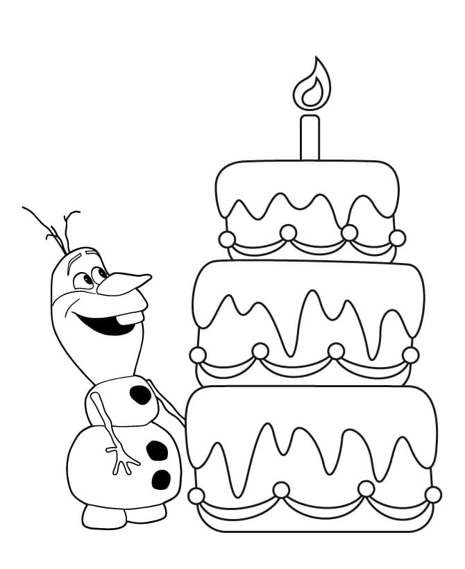 올라프와 생일 케이크 coloring page