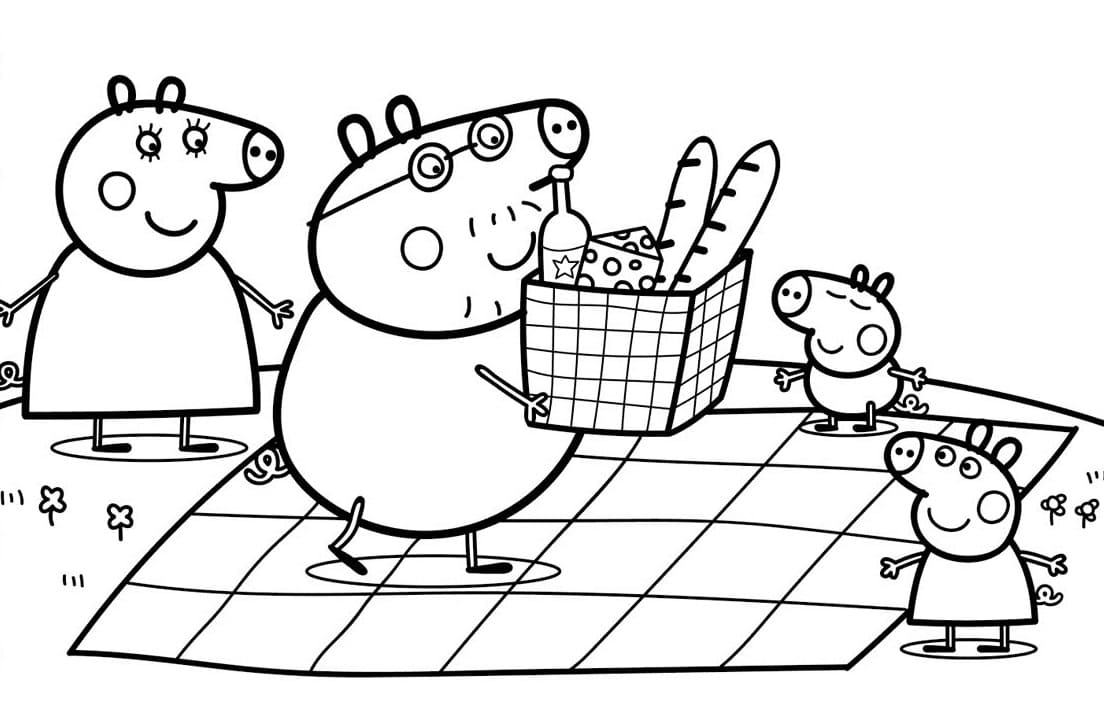 피크닉에 Peppa 돼지 coloring page