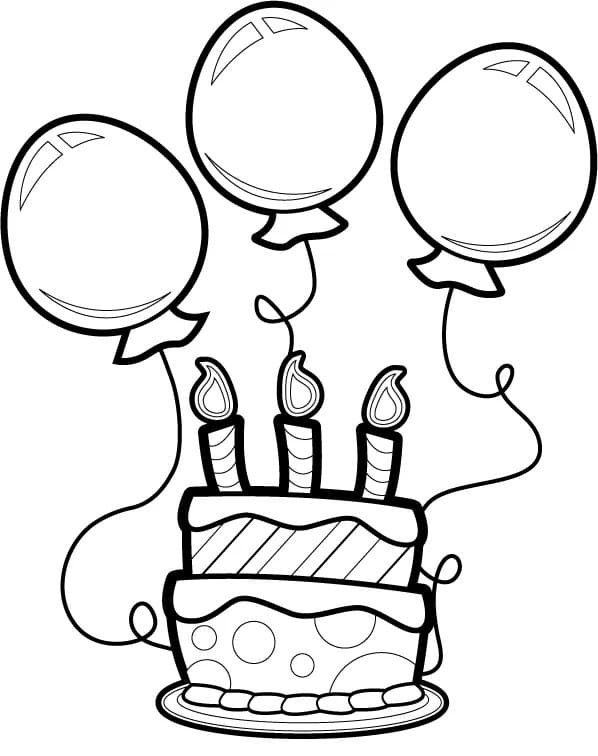 생일 축하 케이크와 풍선 coloring page
