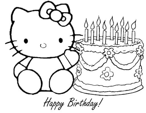생일 축하 키티 coloring page