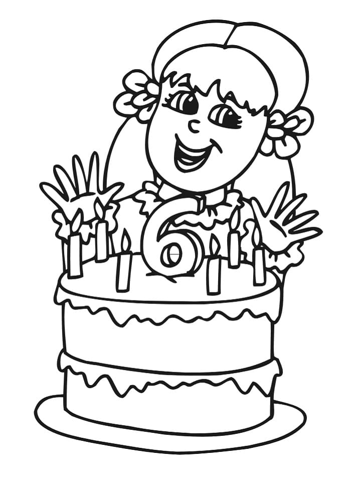 생일 케이크와 함께 행복 한 소녀 coloring page