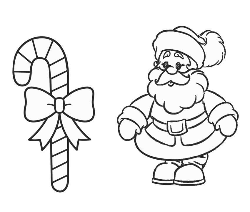 산타 클로스와 지팡이 사탕 coloring page