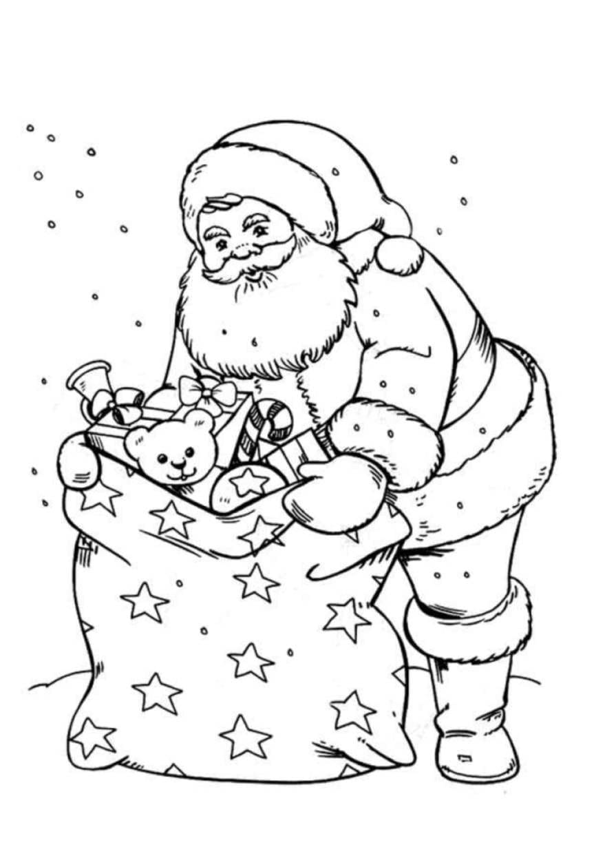 산타 클로스와 크리스마스 자루 coloring page
