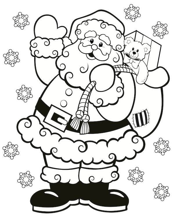 산타 클로스와 선물 가방 coloring page