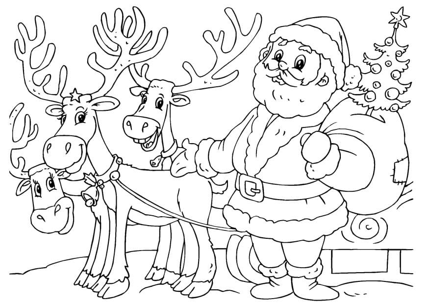 산타 클로스와 순록 coloring page