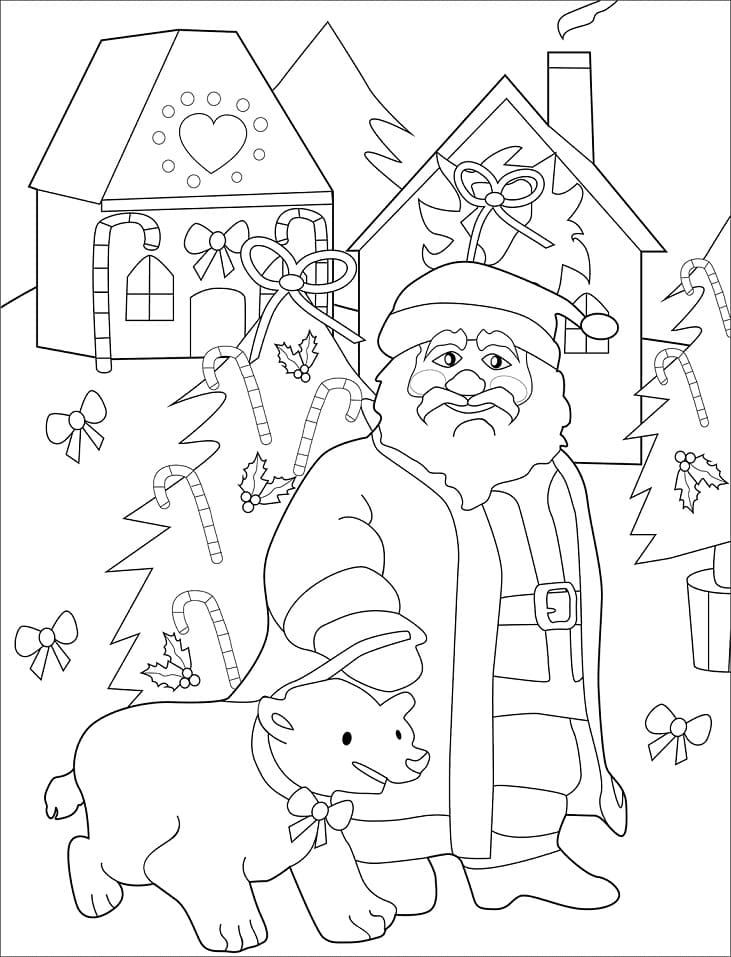 산타클로스와 곰 coloring page
