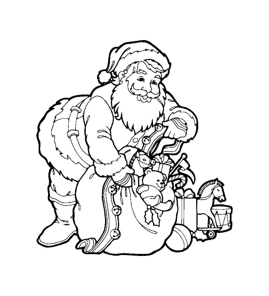산타클로스와 선물 가방 coloring page