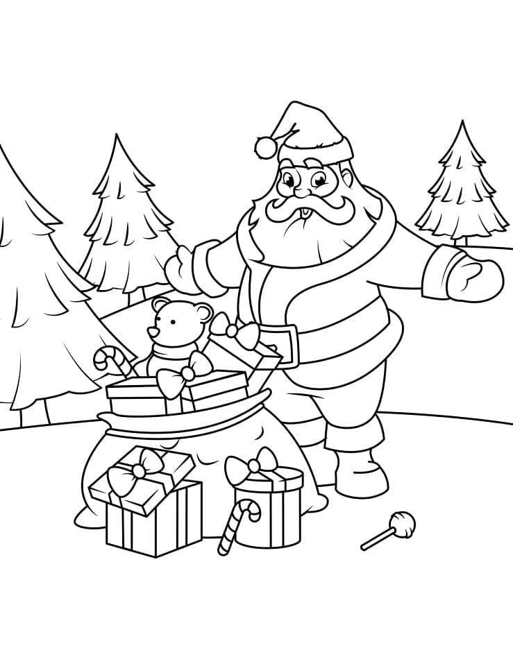 선물을 들고 있는 산타클로스 coloring page