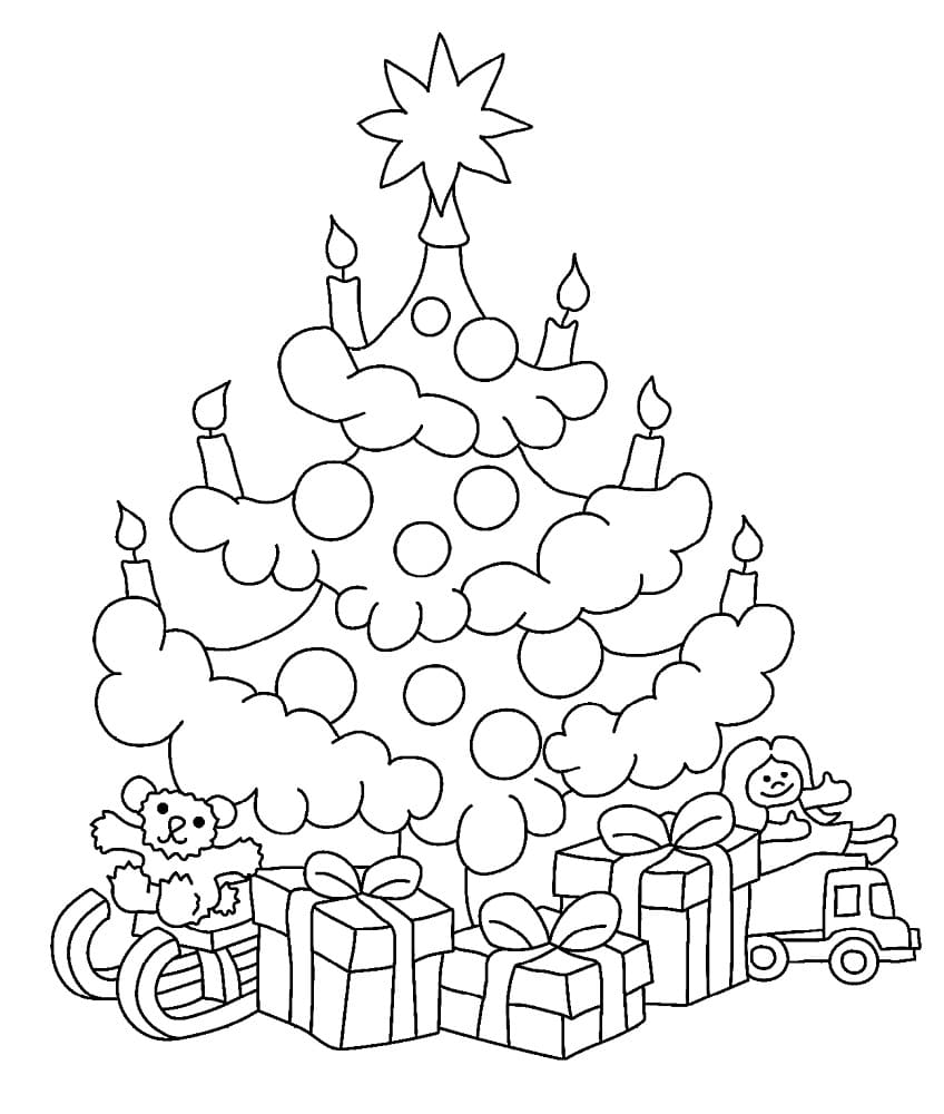 선물이 있는 크리스마스 트리 coloring page