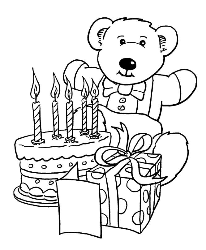 선물과 함께하는 생일 케이크 coloring page