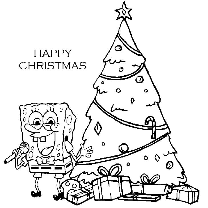 스폰지밥과 크리스마스 트리 coloring page
