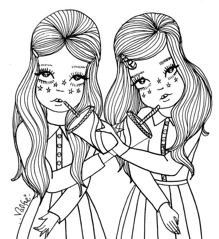 쌍둥이 소녀의 미학 coloring page