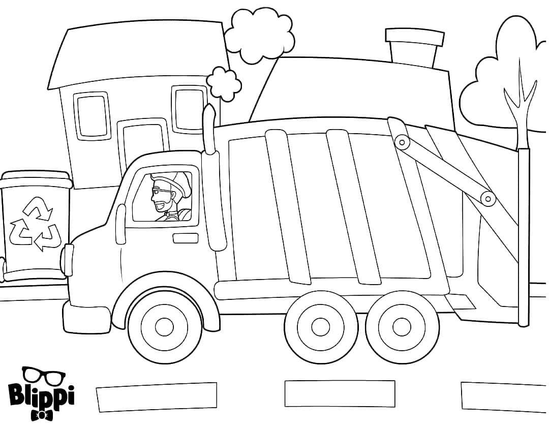 쓰레기 트럭에 탄 Blippi coloring page