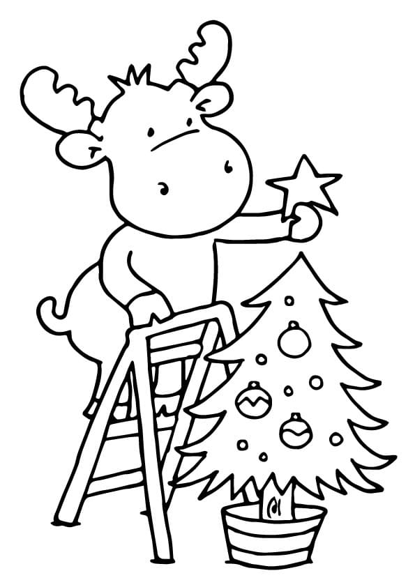 순록이 크리스마스 트리를 장식하고 있다 coloring page