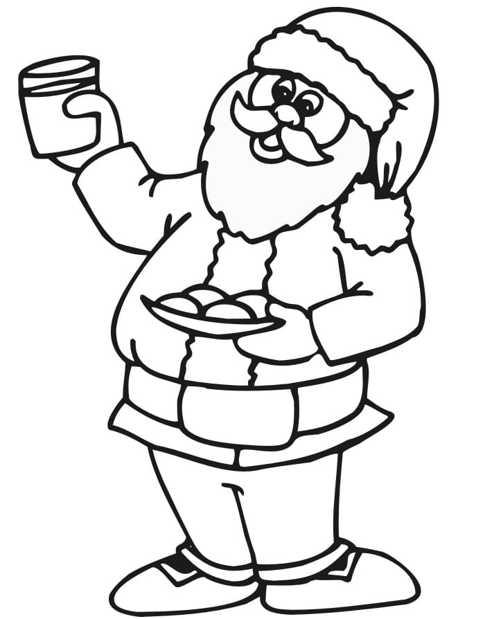 우유와 쿠키를 들고 있는 산타클로스 coloring page