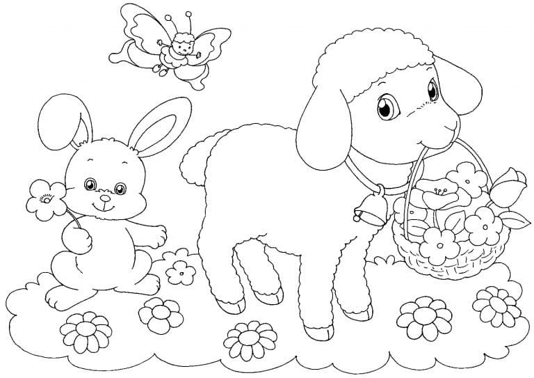 양과 부활절 토끼 coloring page