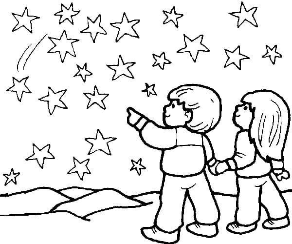 아이들과 별 coloring page