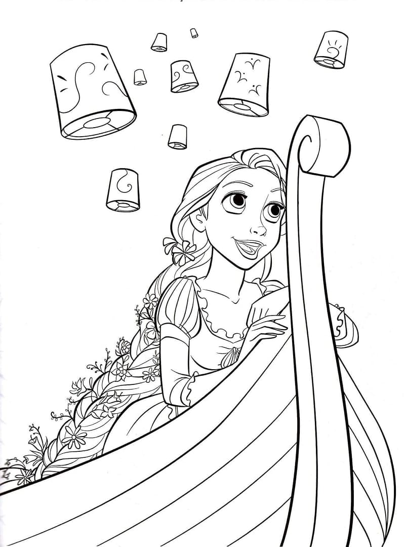 배를 타고 있는 라푼젤 공주 coloring page