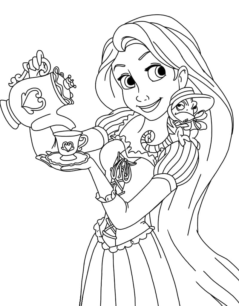 차를 마시는 라푼젤 공주 coloring page