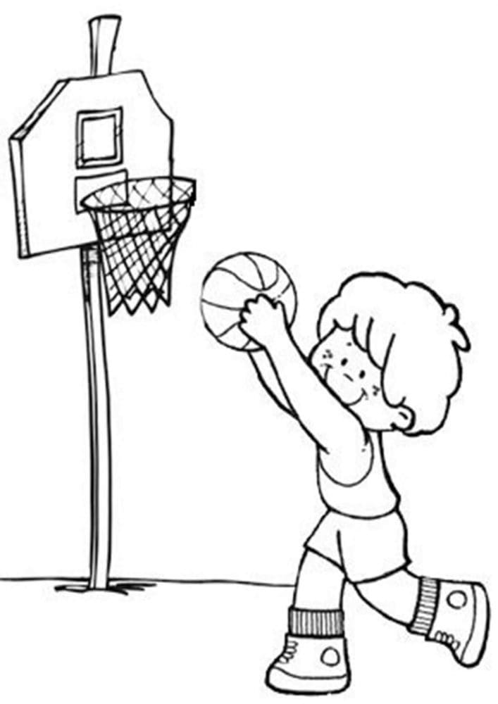 어린 소년과 농구 coloring page