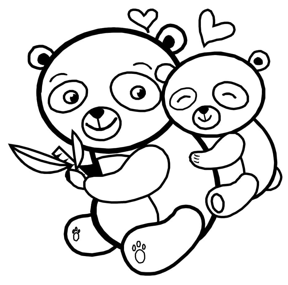 엄마와 아기 팬더 coloring page