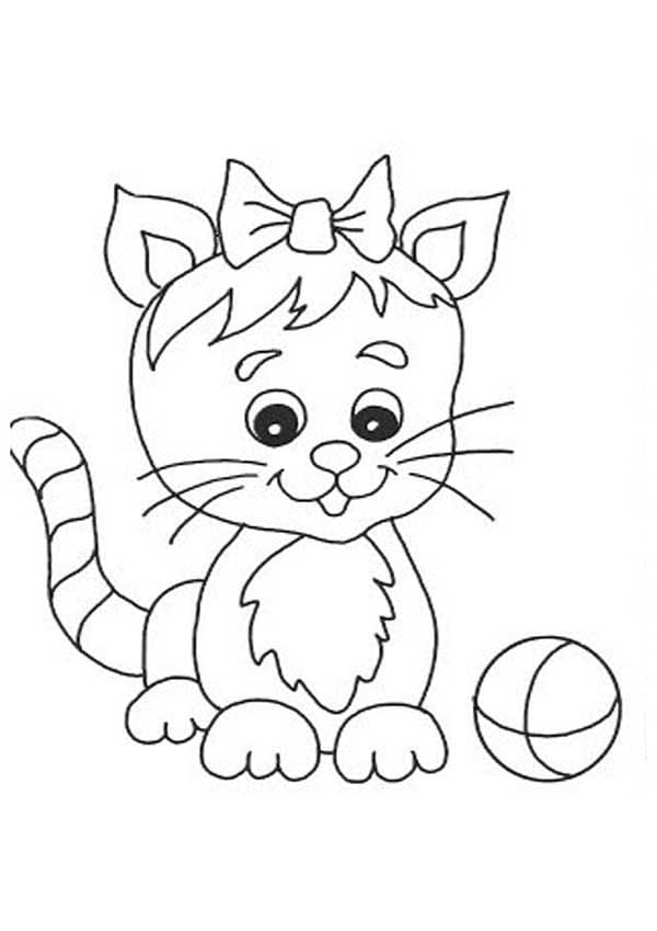 공을 가지고 있는 새끼 고양이 coloring page