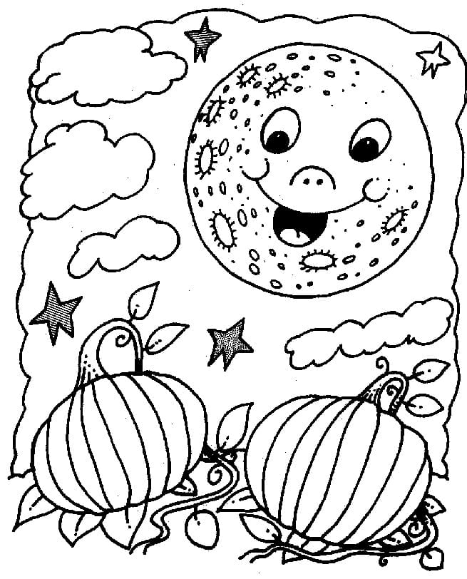 귀여운 달과 호박 coloring page