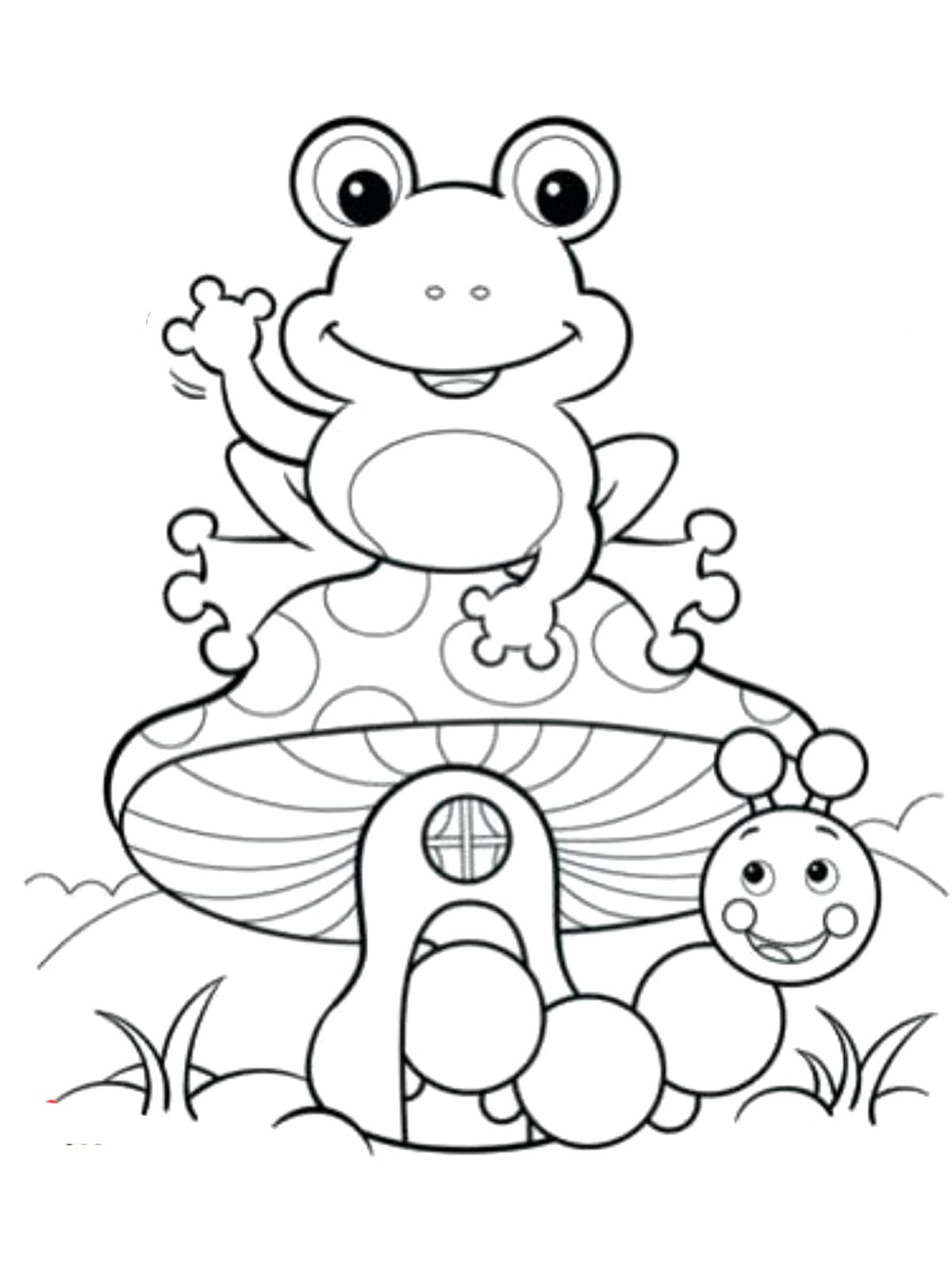 귀여운 개구리와 벌레 coloring page