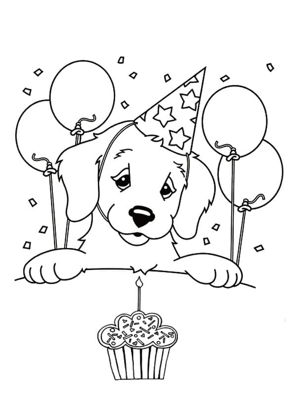 귀여운 강아지와 컵케이크 coloring page