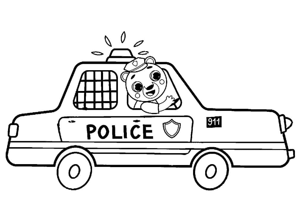 귀여운 곰 운전 경찰차 coloring page