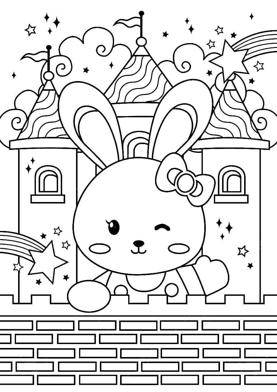 귀여운 토끼와 성 coloring page