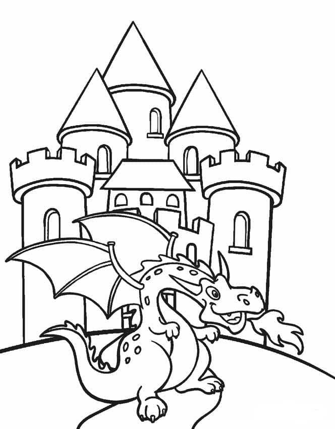 귀여운 용과 성 coloring page