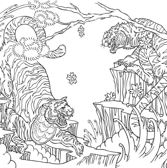 호랑이 싸움 coloring page